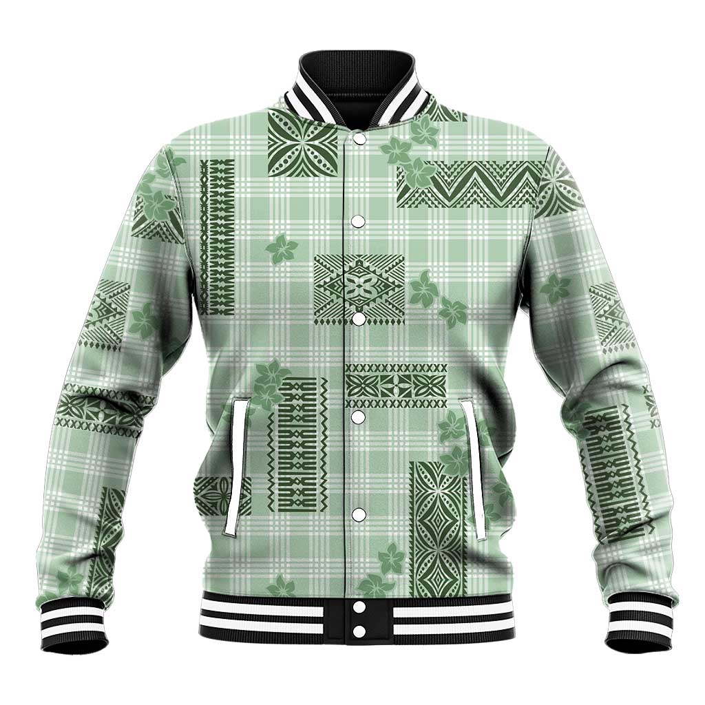 Hawaiian Quilt Tapa On Pastel Mint Palaka Motifs Baseball Jacket LT7 Unisex Mint - Polynesian Pride