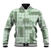 Hawaiian Quilt Tapa On Pastel Mint Palaka Motifs Baseball Jacket LT7 Unisex Mint - Polynesian Pride