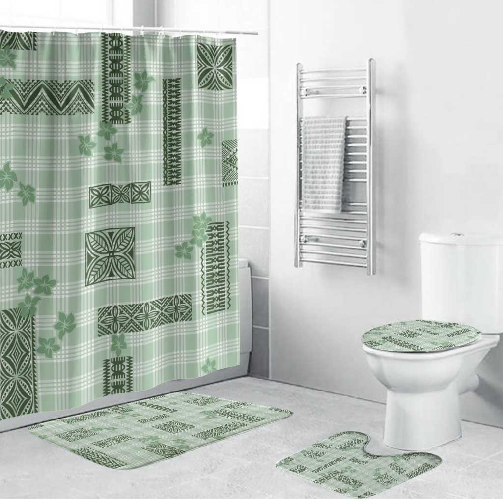 Hawaiian Quilt Tapa On Pastel Mint Palaka Motifs Bathroom Set LT7 Bathroom Set (4 pcs) Mint - Polynesian Pride