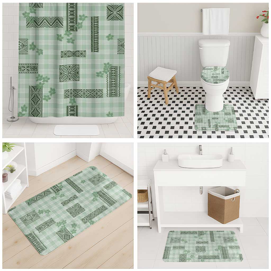 Hawaiian Quilt Tapa On Pastel Mint Palaka Motifs Bathroom Set LT7 - Polynesian Pride