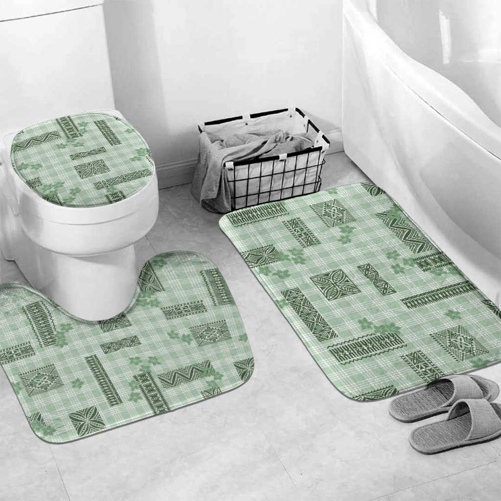 Hawaiian Quilt Tapa On Pastel Mint Palaka Motifs Bathroom Set LT7 Mat Set Only (3 pcs) One Size Mint - Polynesian Pride