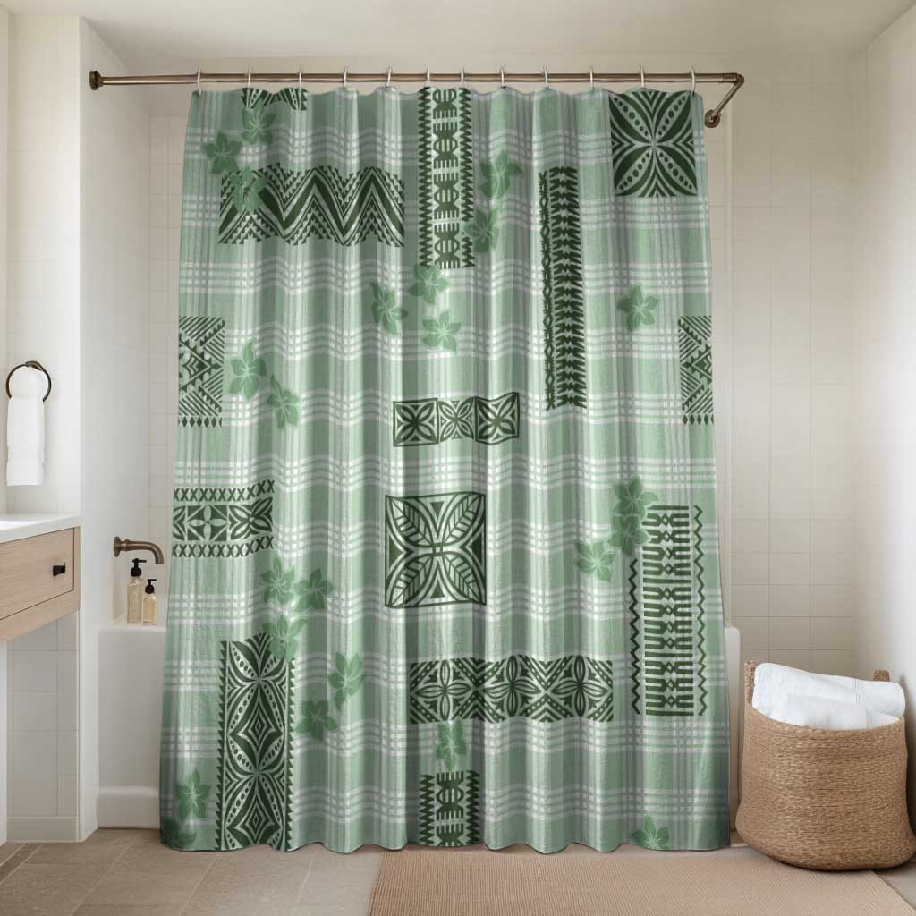 Hawaiian Quilt Tapa On Pastel Mint Palaka Motifs Bathroom Set LT7 Shower Curtain Only Mint - Polynesian Pride