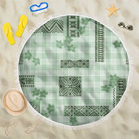 Hawaiian Quilt Tapa On Pastel Mint Palaka Motifs Beach Blanket LT7 One Size 150cm Mint - Polynesian Pride