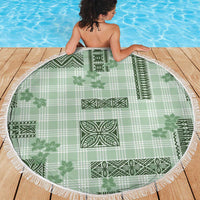 Hawaiian Quilt Tapa On Pastel Mint Palaka Motifs Beach Blanket LT7 - Polynesian Pride