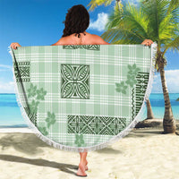Hawaiian Quilt Tapa On Pastel Mint Palaka Motifs Beach Blanket LT7 - Polynesian Pride