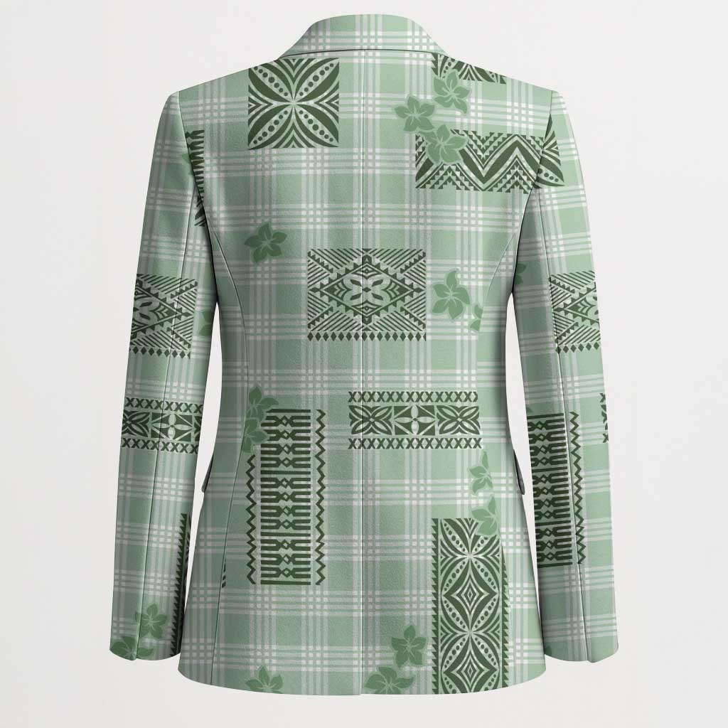 Hawaiian Quilt Tapa On Pastel Mint Palaka Motifs Blazer LT7 - Polynesian Pride
