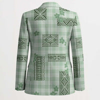 Hawaiian Quilt Tapa On Pastel Mint Palaka Motifs Blazer LT7 - Polynesian Pride
