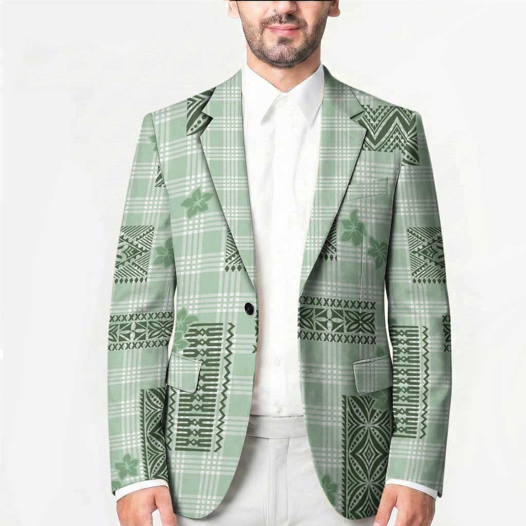 Hawaiian Quilt Tapa On Pastel Mint Palaka Motifs Blazer LT7 - Polynesian Pride