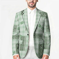 Hawaiian Quilt Tapa On Pastel Mint Palaka Motifs Blazer LT7 - Polynesian Pride