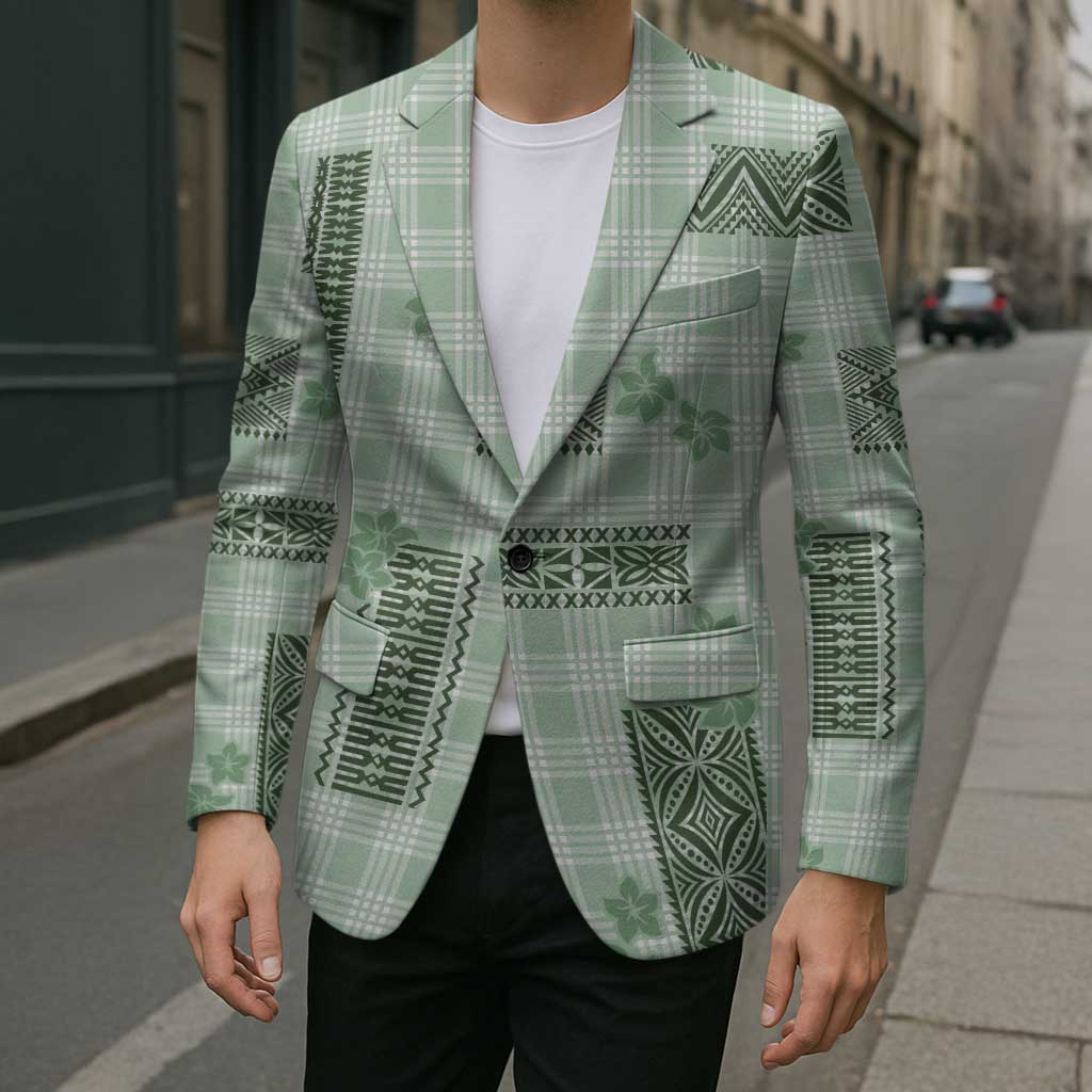 Hawaiian Quilt Tapa On Pastel Mint Palaka Motifs Blazer LT7 - Polynesian Pride