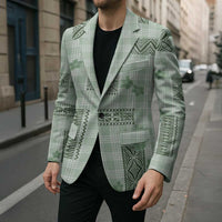 Hawaiian Quilt Tapa On Pastel Mint Palaka Motifs Blazer LT7 - Polynesian Pride