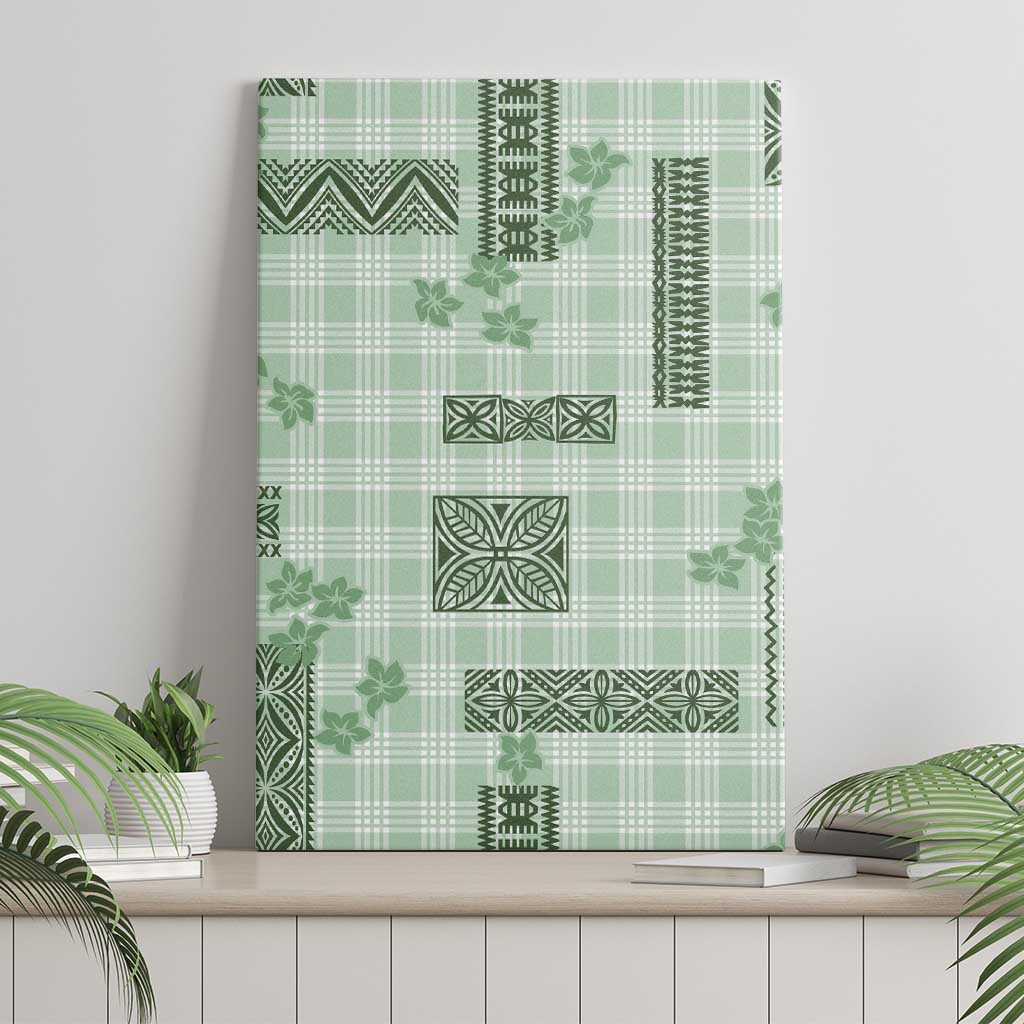 Hawaiian Quilt Tapa On Pastel Mint Palaka Motifs Canvas Wall Art LT7 - Polynesian Pride
