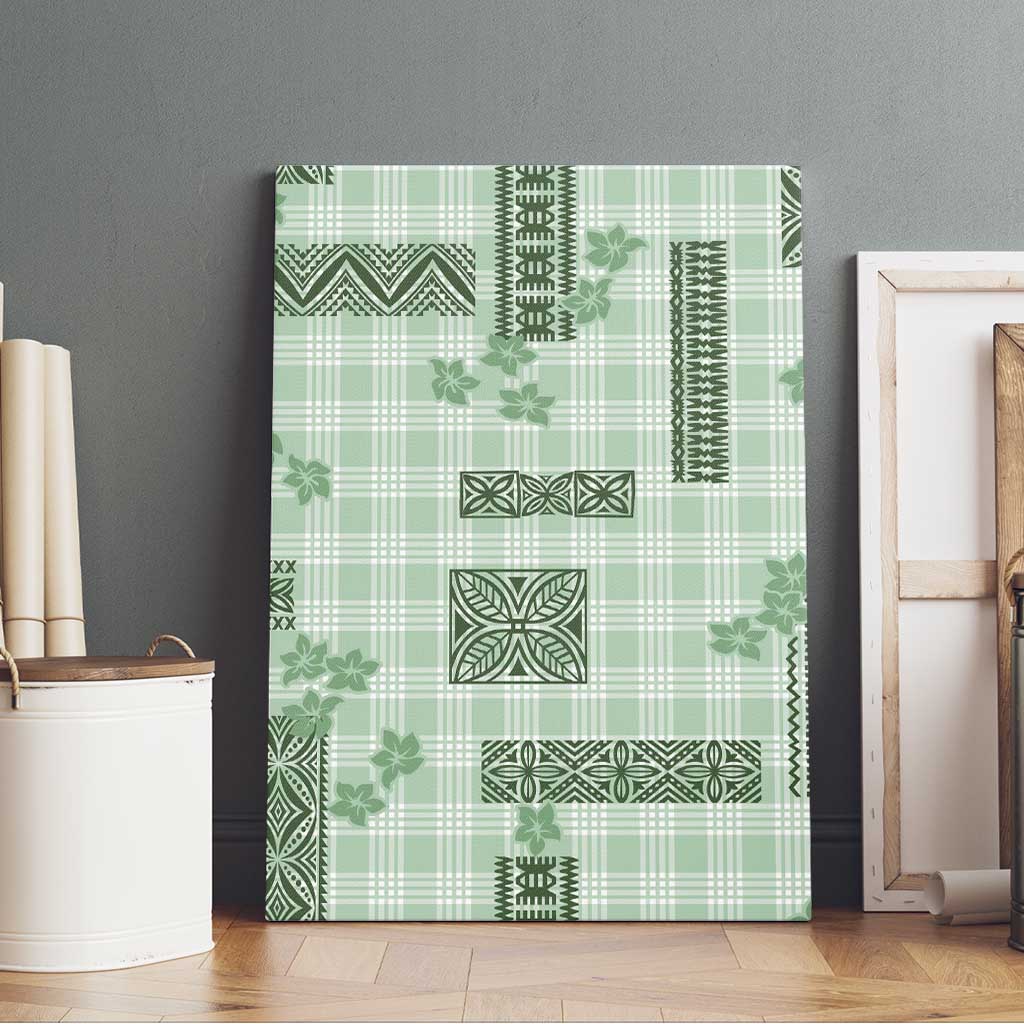 Hawaiian Quilt Tapa On Pastel Mint Palaka Motifs Canvas Wall Art LT7 - Polynesian Pride