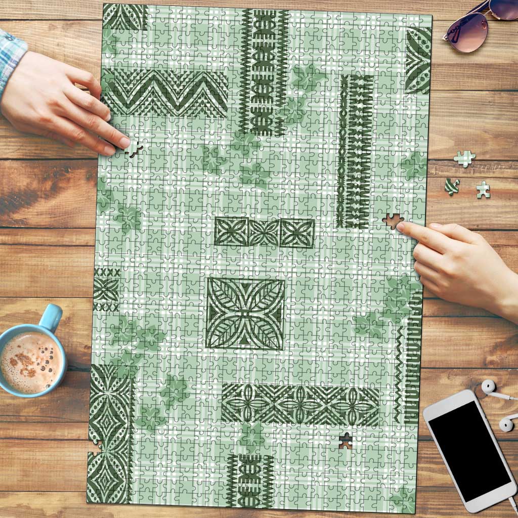 Hawaiian Quilt Tapa On Pastel Mint Palaka Motifs Puzzle LT7 Mint - Polynesian Pride