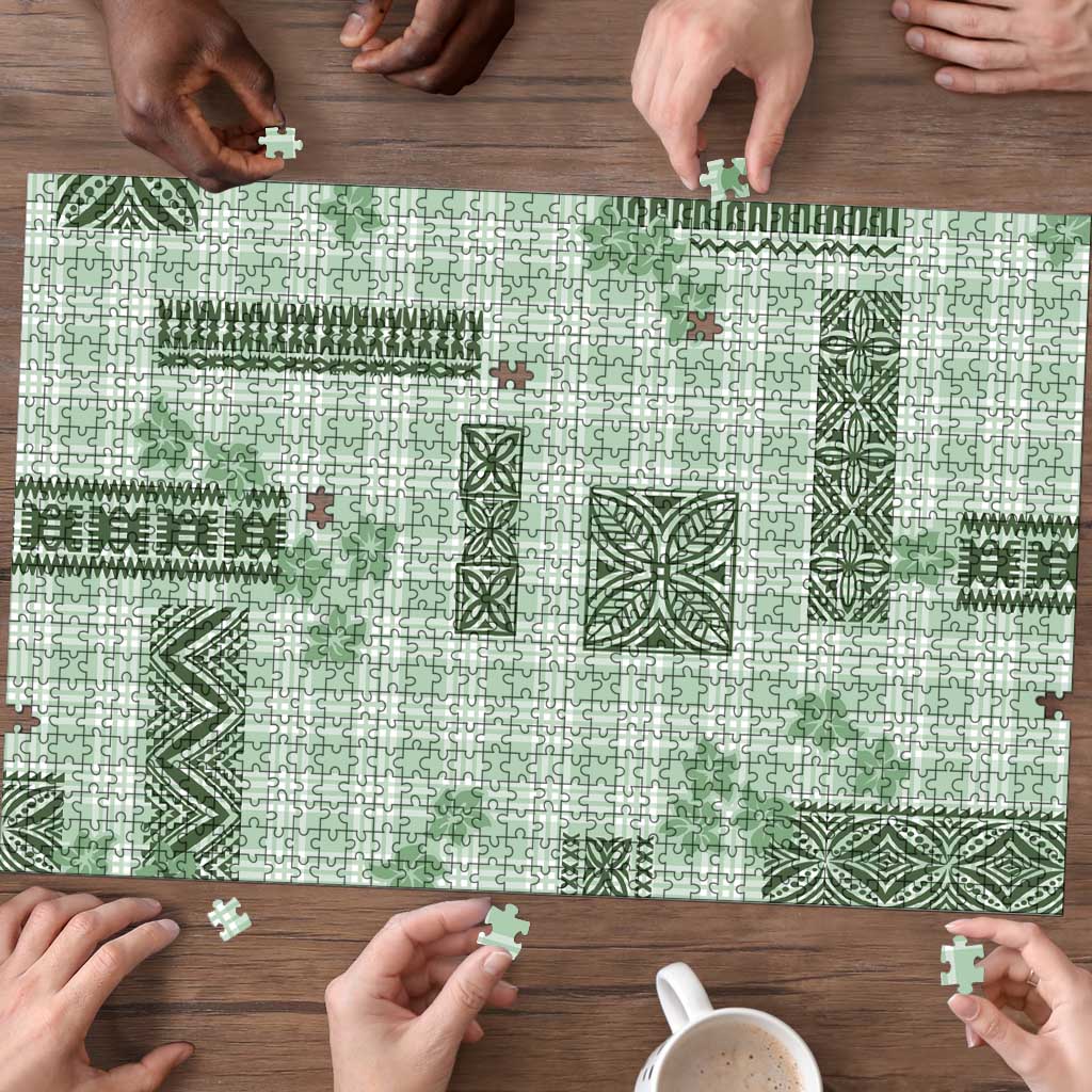 Hawaiian Quilt Tapa On Pastel Mint Palaka Motifs Puzzle LT7 - Polynesian Pride