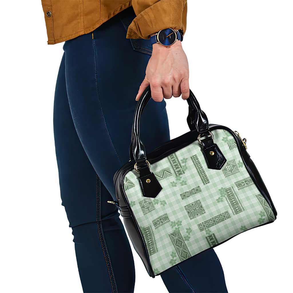 Hawaiian Quilt Tapa On Pastel Mint Palaka Motifs Shoulder Handbag LT7 - Polynesian Pride