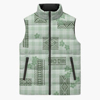 Hawaiian Quilt Tapa On Pastel Mint Palaka Motifs Sleeveless Puffer Jacket LT7 Unisex Mint - Polynesian Pride