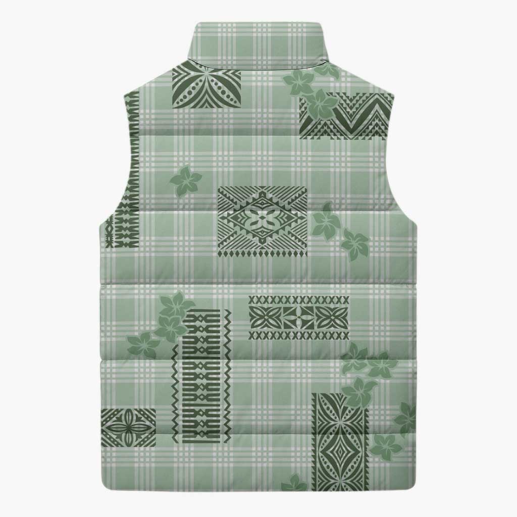 Hawaiian Quilt Tapa On Pastel Mint Palaka Motifs Sleeveless Puffer Jacket LT7 - Polynesian Pride