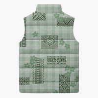Hawaiian Quilt Tapa On Pastel Mint Palaka Motifs Sleeveless Puffer Jacket LT7 - Polynesian Pride