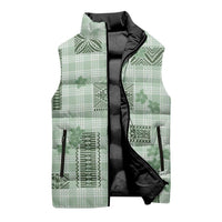 Hawaiian Quilt Tapa On Pastel Mint Palaka Motifs Sleeveless Puffer Jacket LT7 - Polynesian Pride