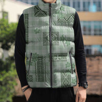 Hawaiian Quilt Tapa On Pastel Mint Palaka Motifs Sleeveless Puffer Jacket LT7 - Polynesian Pride