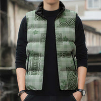 Hawaiian Quilt Tapa On Pastel Mint Palaka Motifs Sleeveless Puffer Jacket LT7 - Polynesian Pride