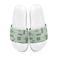 Hawaiian Quilt Tapa On Pastel Mint Palaka Motifs Slide Sandals LT7 Mint - Polynesian Pride