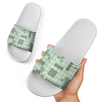 Hawaiian Quilt Tapa On Pastel Mint Palaka Motifs Slide Sandals LT7 - Polynesian Pride