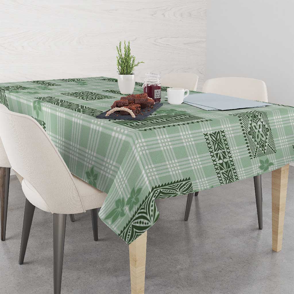 Hawaiian Quilt Tapa On Pastel Mint Palaka Motifs Tablecloth LT7 - Polynesian Pride