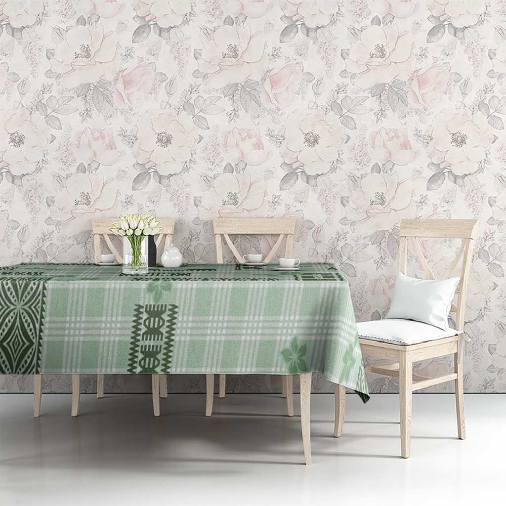Hawaiian Quilt Tapa On Pastel Mint Palaka Motifs Tablecloth LT7 - Polynesian Pride