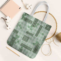 Hawaiian Quilt Tapa On Pastel Mint Palaka Motifs Tote Bag LT7 White Strap One Size Mint - Polynesian Pride