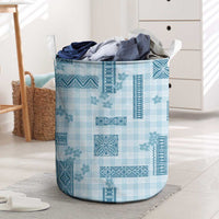 Hawaiian Quilt Tapa On Cold Blue Palaka Motifs Laundry Basket LT7 Azure - Polynesian Pride