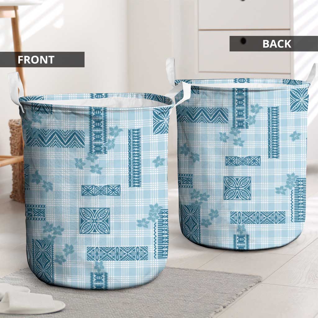 Hawaiian Quilt Tapa On Cold Blue Palaka Motifs Laundry Basket LT7 - Polynesian Pride