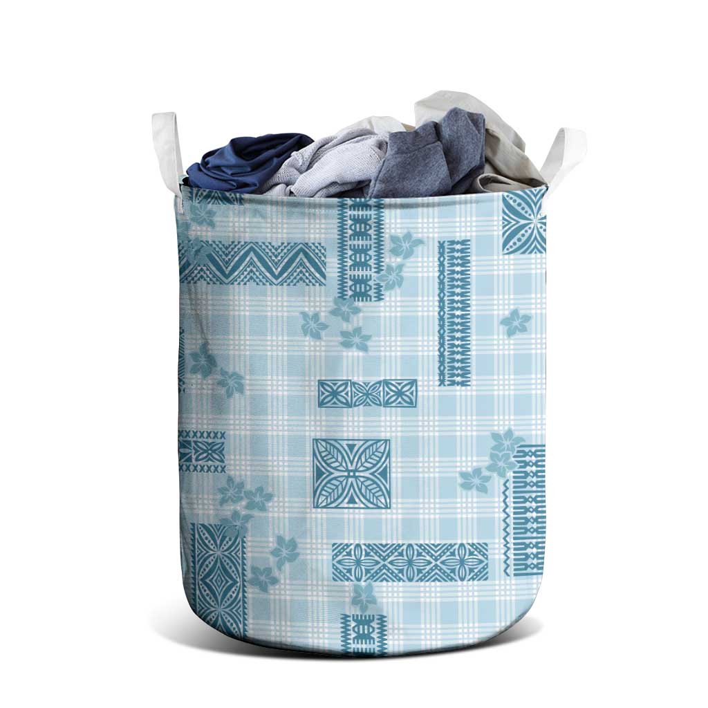 Hawaiian Quilt Tapa On Cold Blue Palaka Motifs Laundry Basket LT7 - Polynesian Pride