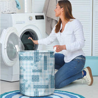 Hawaiian Quilt Tapa On Cold Blue Palaka Motifs Laundry Basket LT7 - Polynesian Pride