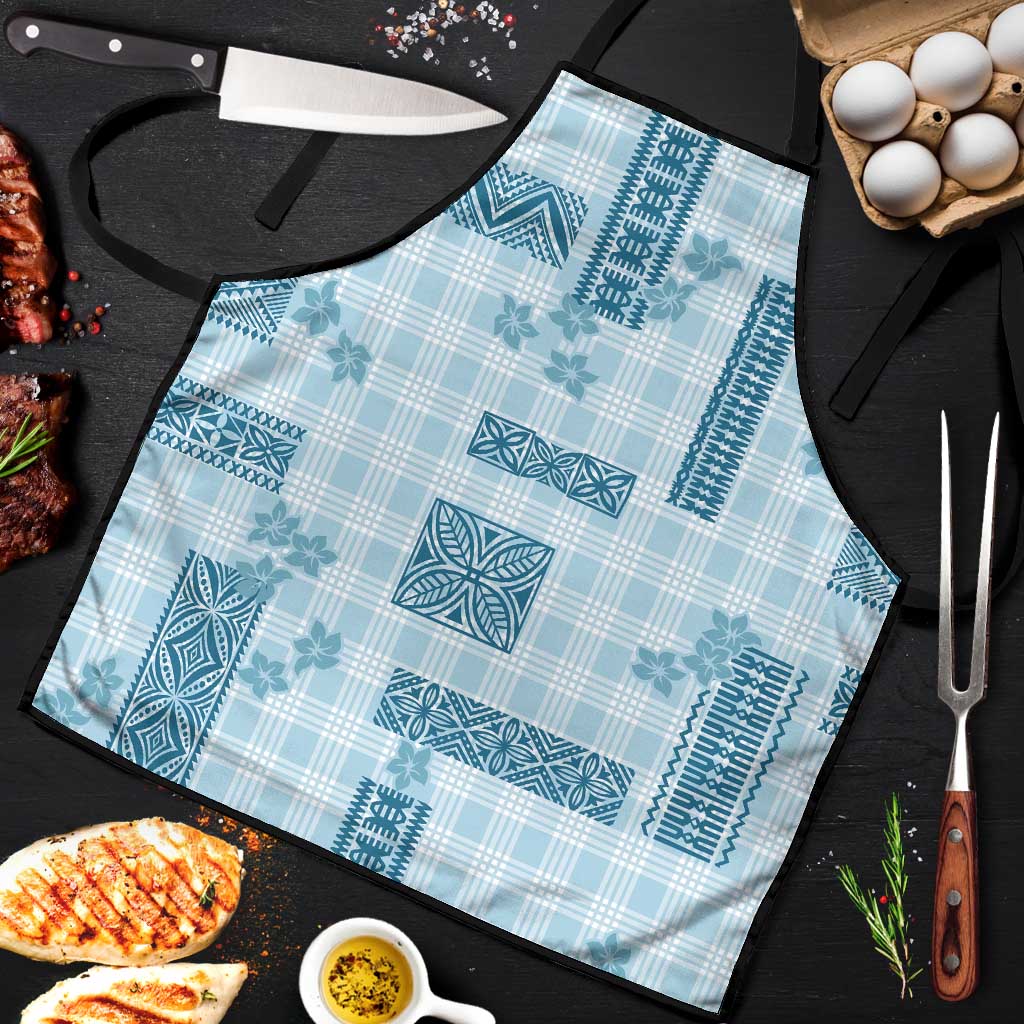 Hawaiian Quilt Tapa On Cold Blue Palaka Motifs Apron LT7 Azure - Polynesian Pride