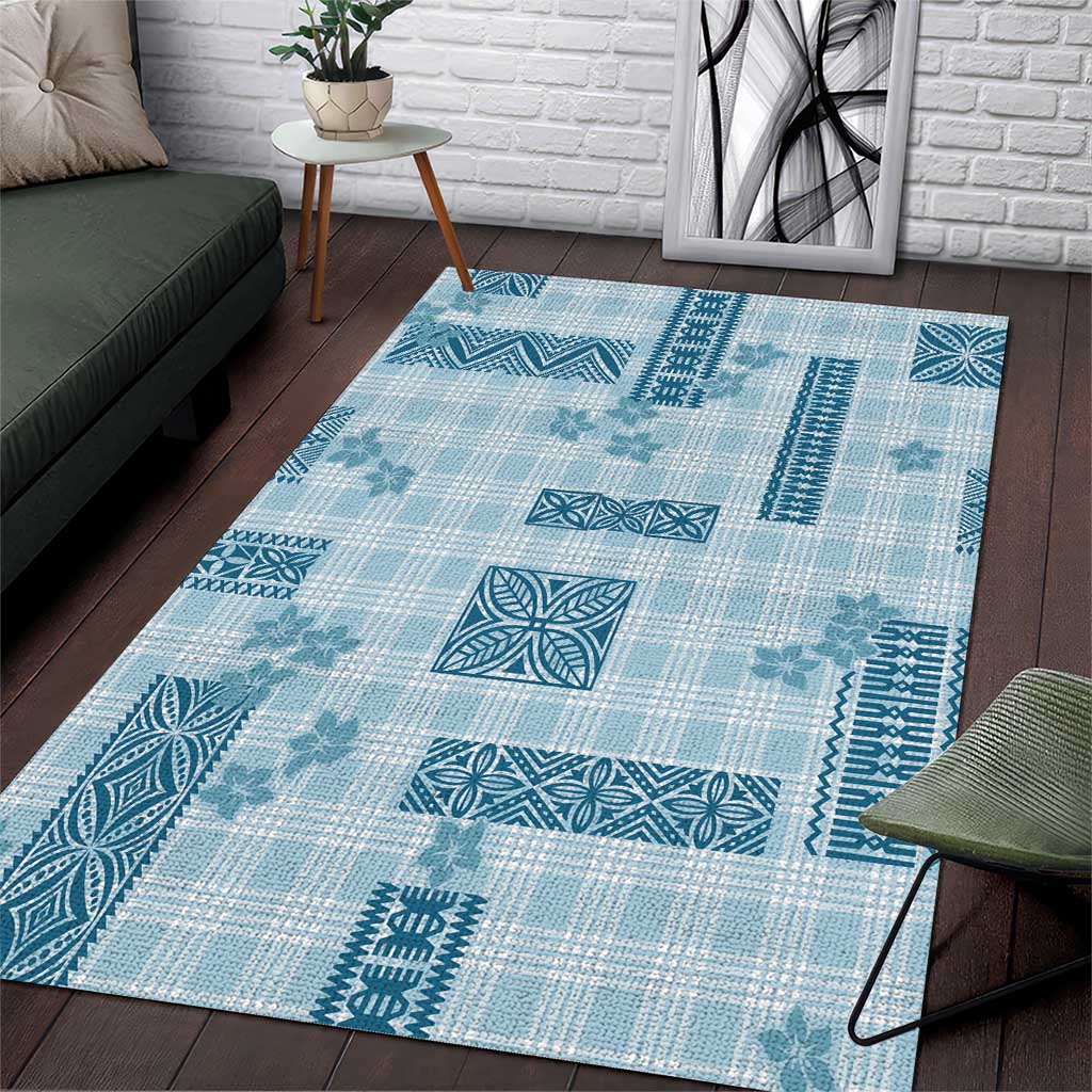 Hawaiian Quilt Tapa On Cold Blue Palaka Motifs Area Rug LT7 Azure - Polynesian Pride