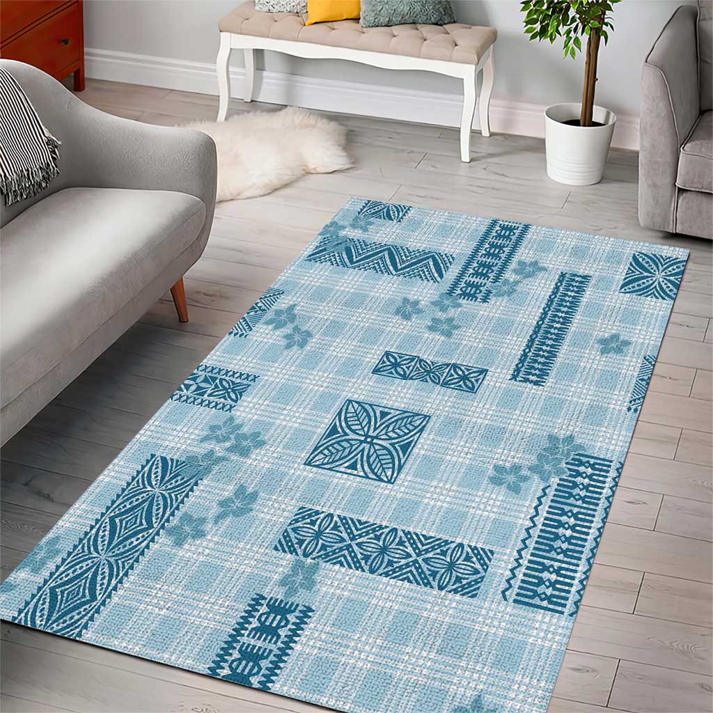 Hawaiian Quilt Tapa On Cold Blue Palaka Motifs Area Rug LT7 - Polynesian Pride