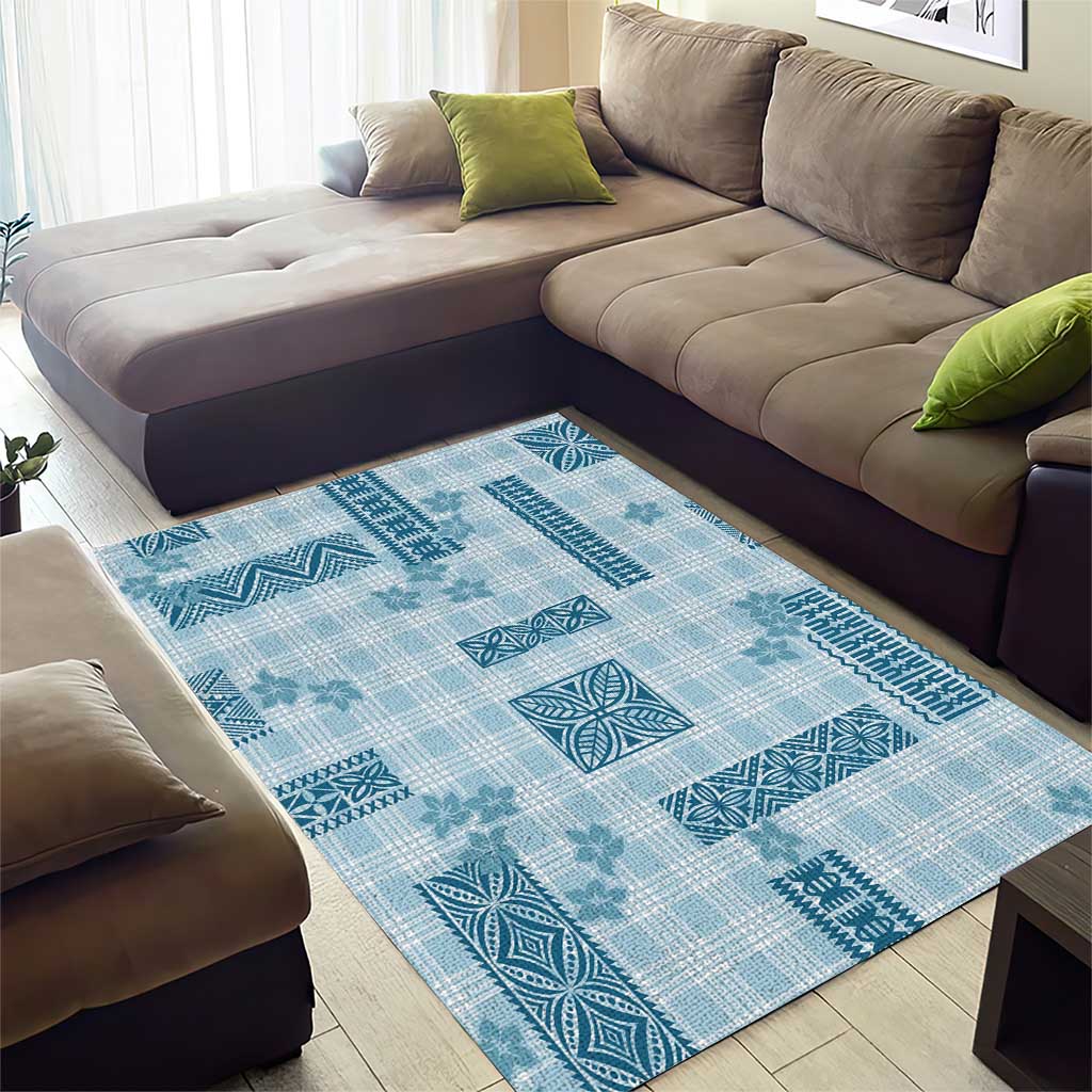 Hawaiian Quilt Tapa On Cold Blue Palaka Motifs Area Rug LT7 - Polynesian Pride