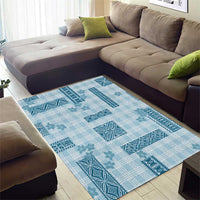 Hawaiian Quilt Tapa On Cold Blue Palaka Motifs Area Rug LT7 - Polynesian Pride