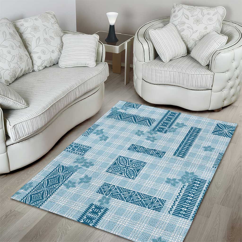 Hawaiian Quilt Tapa On Cold Blue Palaka Motifs Area Rug LT7 - Polynesian Pride