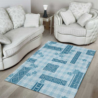 Hawaiian Quilt Tapa On Cold Blue Palaka Motifs Area Rug LT7 - Polynesian Pride