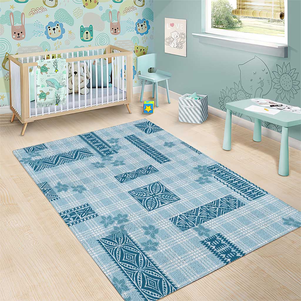 Hawaiian Quilt Tapa On Cold Blue Palaka Motifs Area Rug LT7 - Polynesian Pride
