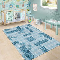 Hawaiian Quilt Tapa On Cold Blue Palaka Motifs Area Rug LT7 - Polynesian Pride