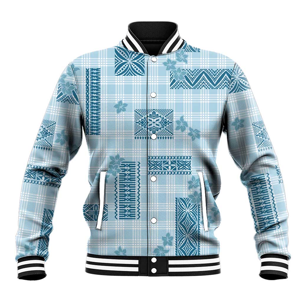 Hawaiian Quilt Tapa On Cold Blue Palaka Motifs Baseball Jacket LT7 Unisex Azure - Polynesian Pride