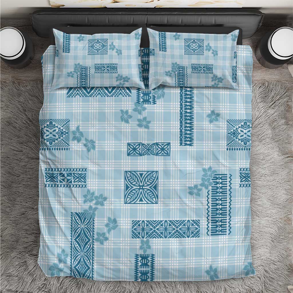 Hawaiian Quilt Tapa On Cold Blue Palaka Motifs Bedding Set LT7 Azure - Polynesian Pride