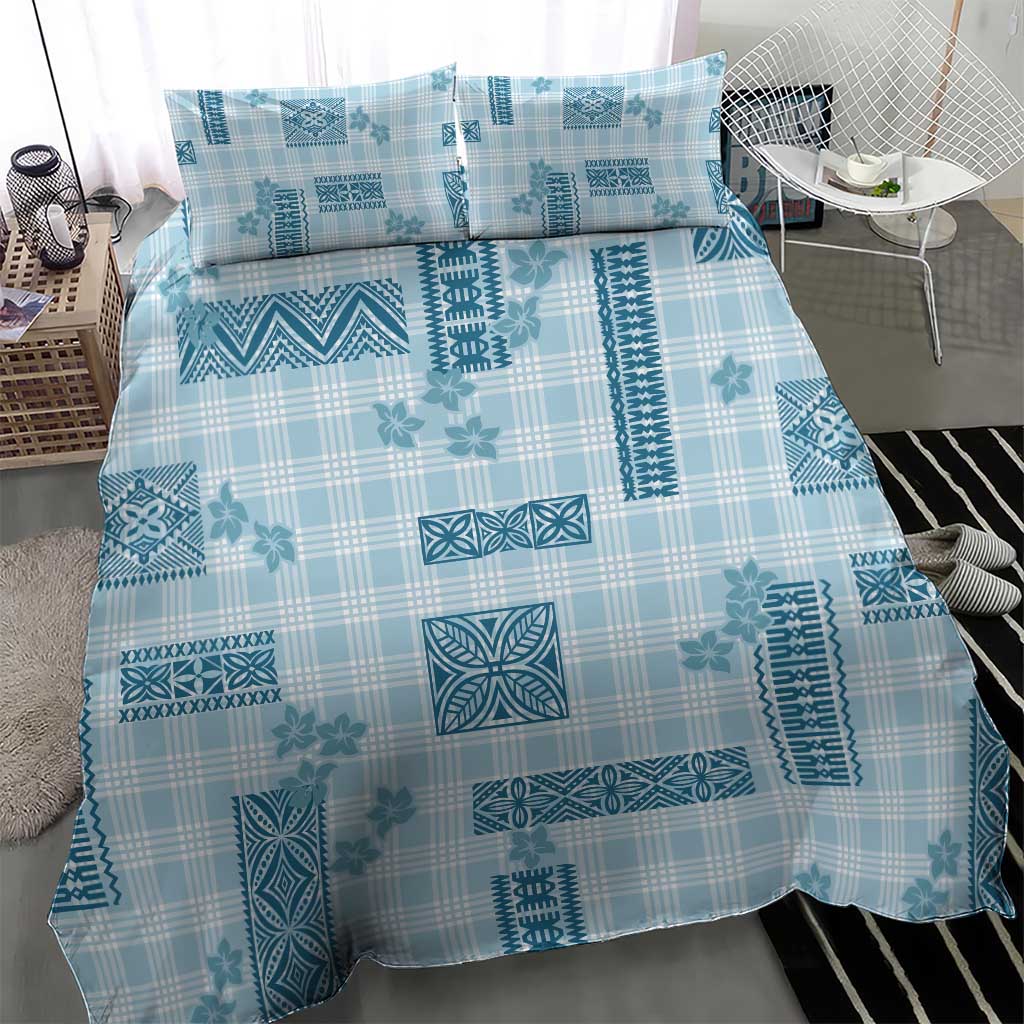 Hawaiian Quilt Tapa On Cold Blue Palaka Motifs Bedding Set LT7 - Polynesian Pride