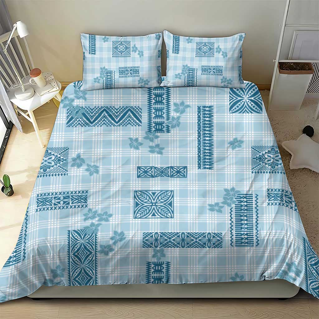 Hawaiian Quilt Tapa On Cold Blue Palaka Motifs Bedding Set LT7 - Polynesian Pride