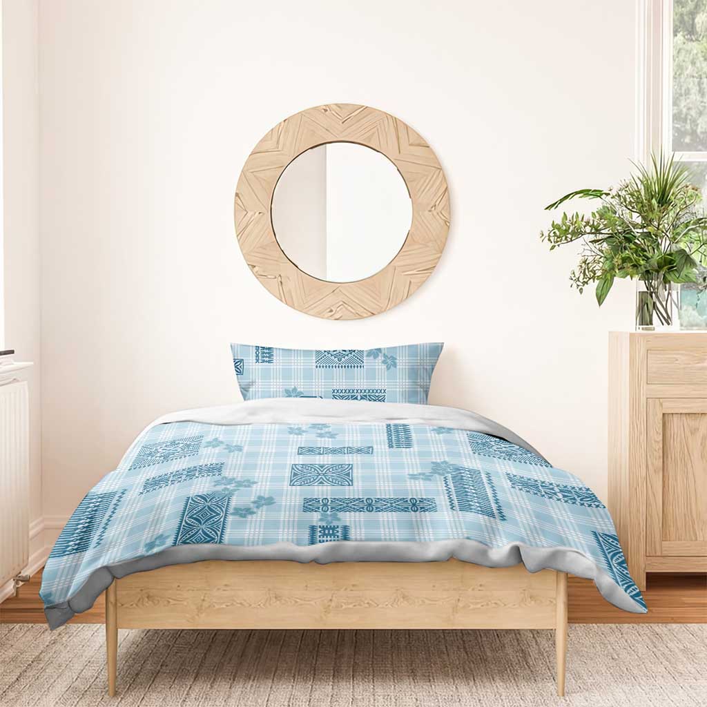 Hawaiian Quilt Tapa On Cold Blue Palaka Motifs Bedding Set LT7 - Polynesian Pride