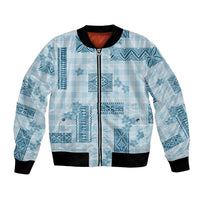 Hawaiian Quilt Tapa On Cold Blue Palaka Motifs Bomber Jacket LT7 Unisex Azure - Polynesian Pride